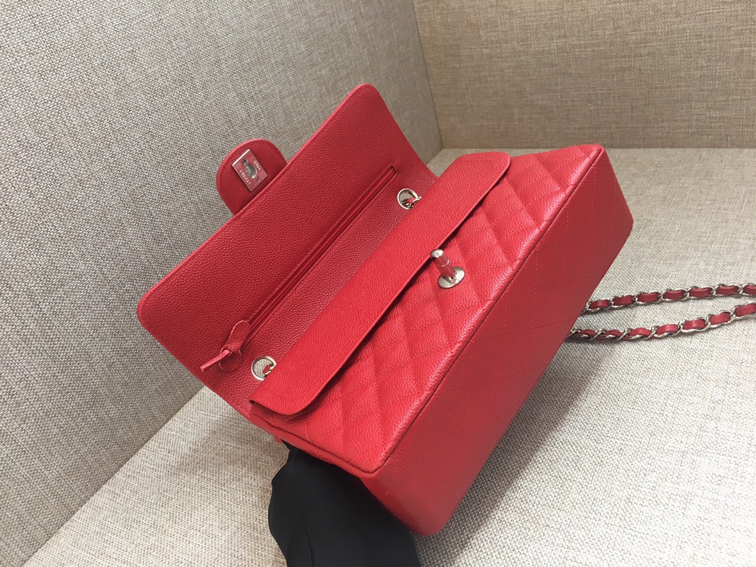 Medium Classic Flap Caviar Bag A01112 Red/Silver